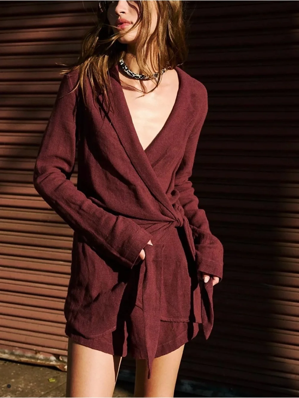 Free People Romper Skort Wrap Style Wine Burgundy Festival Boho Chic NWT Size S